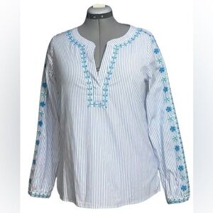 Vineyard Vines pinstripe pullover embroidered shirt wmns sz Med